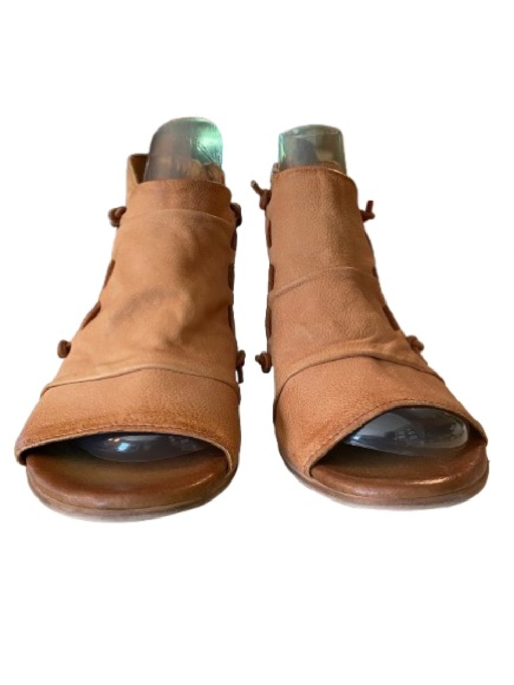 Miz Mooz Women’s Celia Tan Leather Peep Toe Bootie Size 7.5 - 8 Boho Sandal - Picture 3 of 13